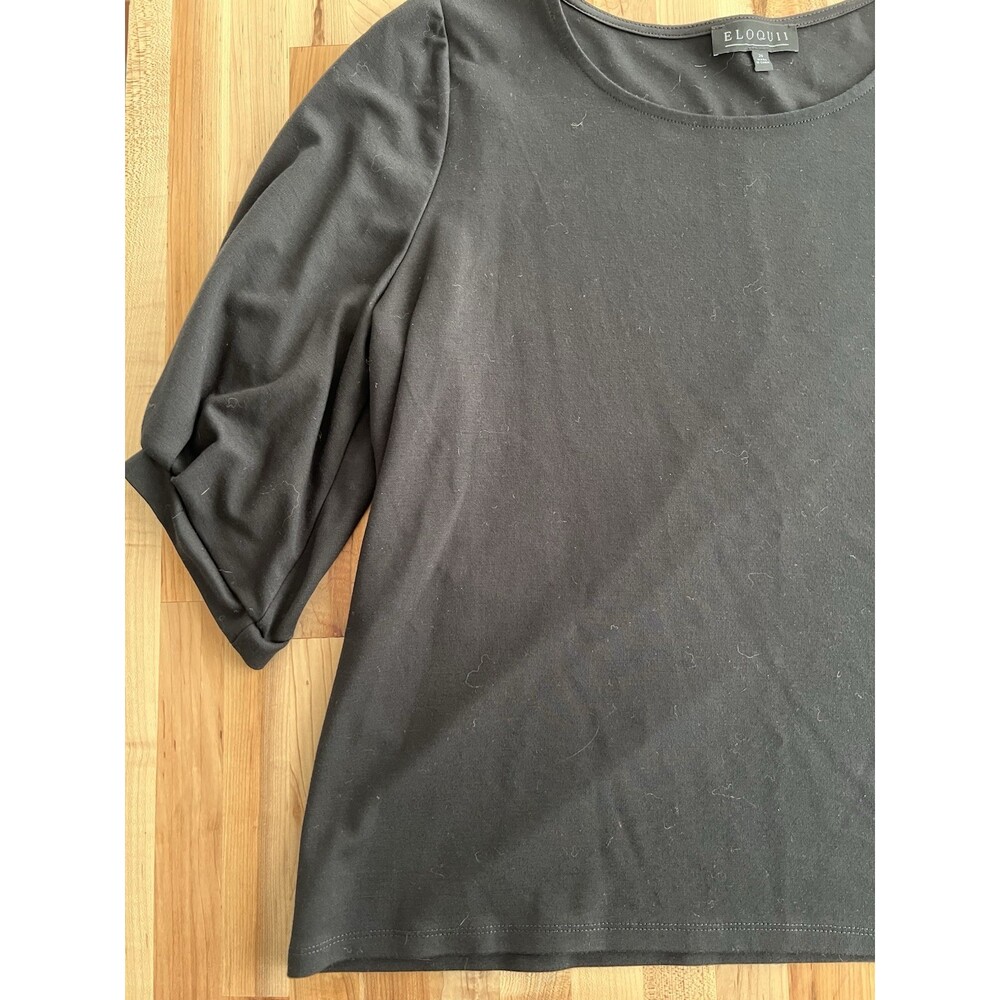 Eloquii Short Puffy Sleeve Top Stretch Elegant Classic Elevated Black 20 - Picture 2 of 8